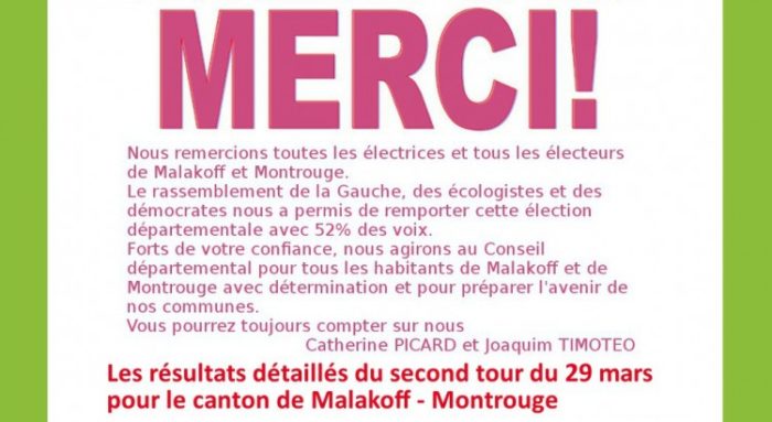 Elections départementales 2015 : résultats détaillés du second tour à Malakoff et Montrouge